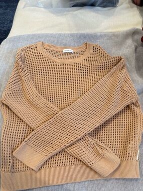 Calvin Klein Jeans Women's Open-Knit Scoop Crew Sweater — Tan Camel